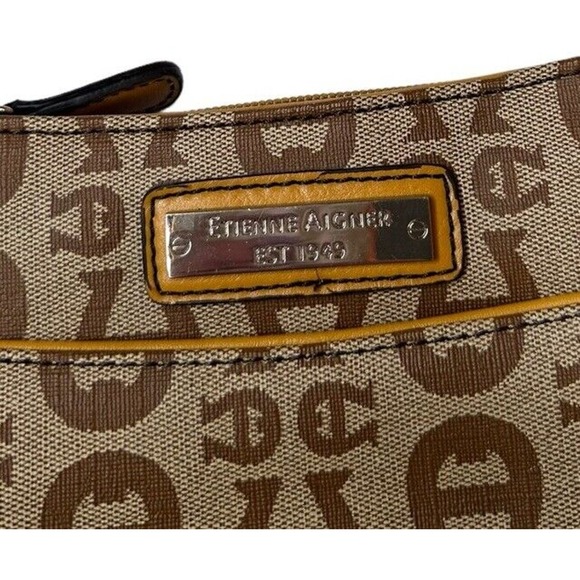 Vtg Y2K Etienne Aigner Signature Logo Small Purse Handbag Yellow Leather Trim - Picture 2 of 10